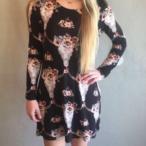 Black cow skull T-shirt dress